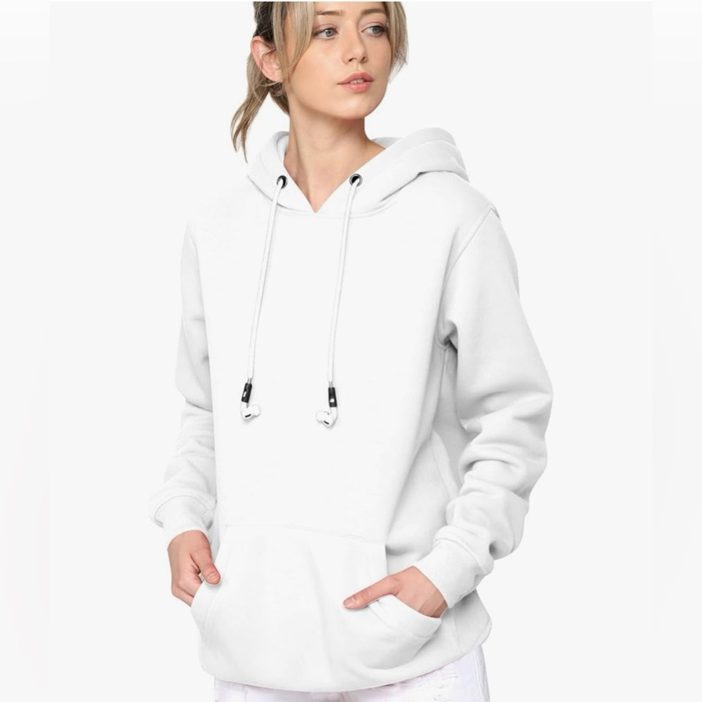 Active Casual Hoodie Long Sleeve Comfortable Lightweight Sweatshirt -white